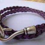 Womens Leather Bracelet, Triple Wrap, Purple ,..