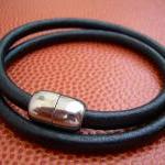 Mens Leather Bracelet - Double Wrap - Black - With..