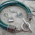 Womens Leather Bracelet With Three Lobster Clasp..
