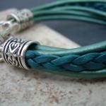 Womens Leather Bracelet With Three Lobster Clasp..
