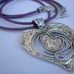 Leather Necklace, Heart Pendant,..
