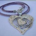 Leather Necklace, Heart Pendant..