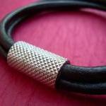 Mens Black Leather Bracelet, Triple Strand,..