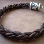 Mens Leather Bracelet With Rhodium Plate Caps And..
