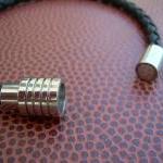 Mens Braided Leather Bracelet With Stainless Steel..