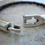 Mens Braided Leather Bracelet With Simple Clasp,..