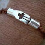 Mens Braided Leather Bracelet With Simple Clasp,..