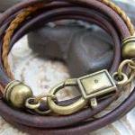 Leather Bracelet, Antique Brown/ Bronze, Mens..
