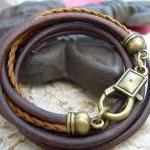 Leather Bracelet, Antique Brown/ Bronze, Mens..