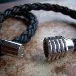 Mens Thick Braided Leather Bracelet With A Large..