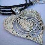 Womens Heart Pendant Leather Necklace