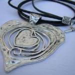 Womens Heart Pendant Leather Necklace
