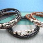 Triple Wrap Leather Bracelet With Interlocking..