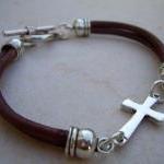 Leather Bracelet, Cross Bracelet, Cross, Religious..