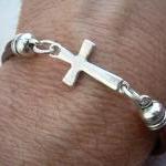 Leather Bracelet, Cross Bracelet, Cross, Religious..