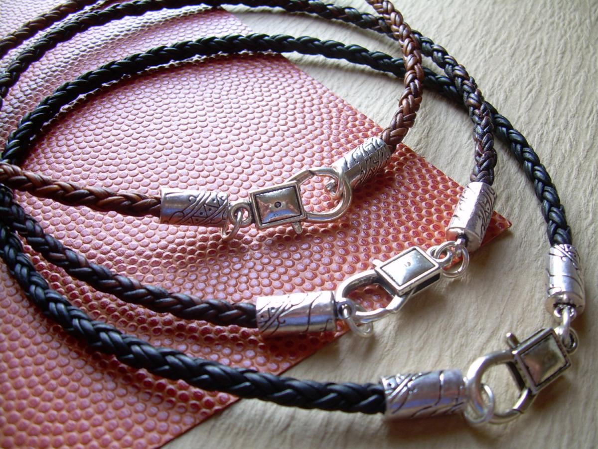 Leather Necklace - Premium Braided Leather With Lobster Clasp