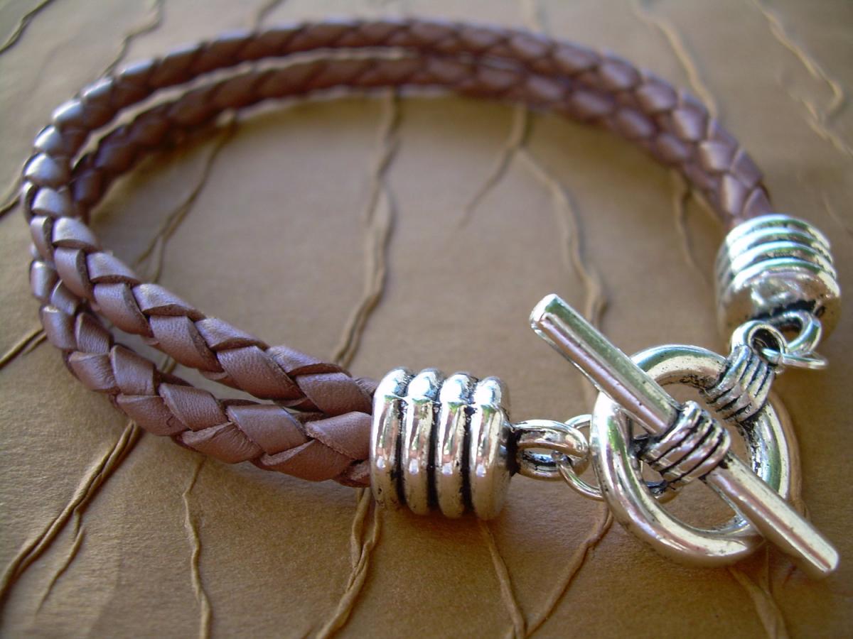 Men's Leather Bracelet Toggle Closure Double Saddle Braids, Mens Jewelry, Mens Bracelet, Mens Gift