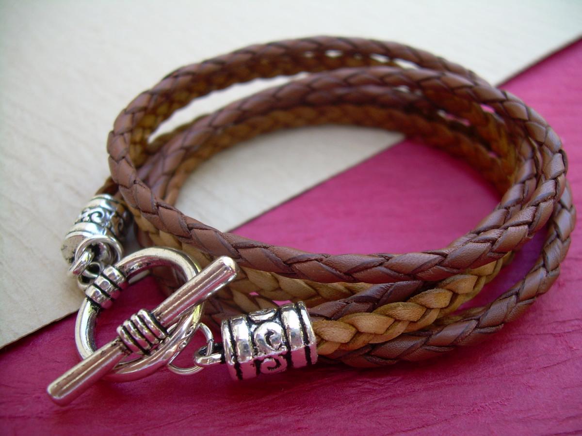 Mens, Womens, Unisex, Triple Wrap Leather Bracelet With Toggle Clasp, Mens Bracelet, Womens Bracelet, Leather Bracelet