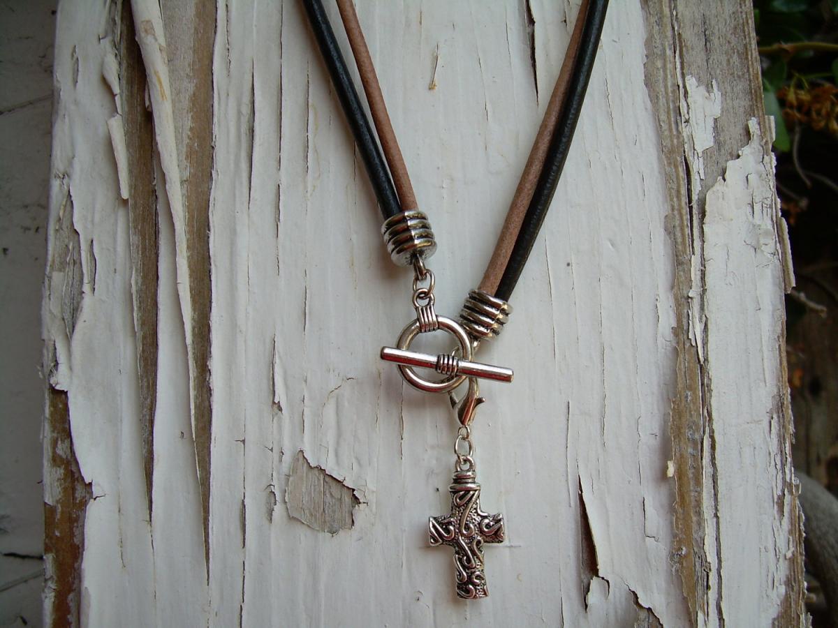 Mens Leather Necklace - Double Strand - Lobster Clasp Pendant, Mens Jewelry, Mens Necklace, Leather Necklace