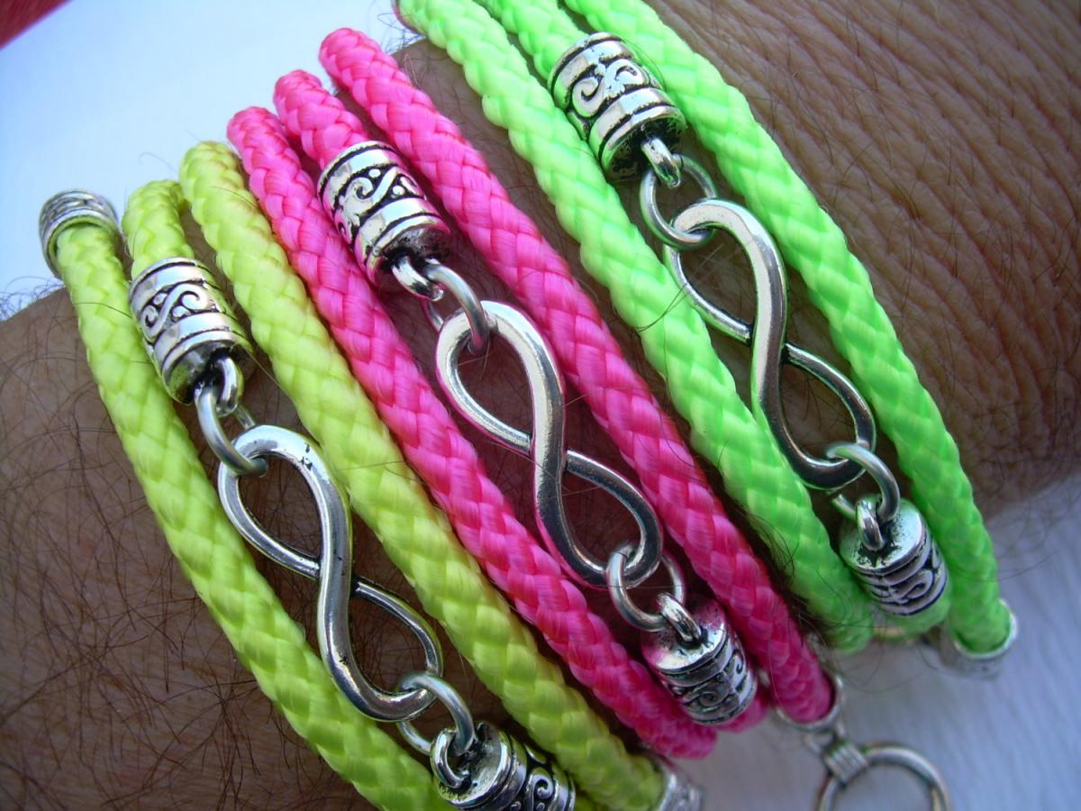 Womens Infinity Bracelet, Neon Colors,triple Wrap, Braided, Vegan, Poly Cord