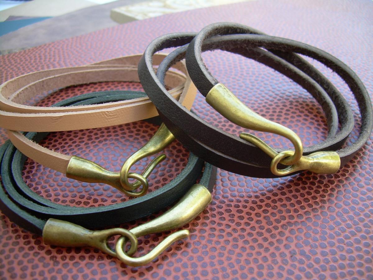 Leather Bracelet, Mens, Womens, Triple Wrap, Assorted Colors, Antique Bronze, Hook Closure Clasp Tsb22 Urban Survival Gear Usa