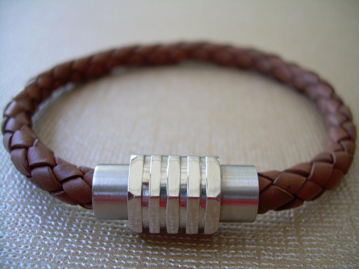 Mens Leather Bracelet With Stainless Steel Magnetic Clasp Braided ...