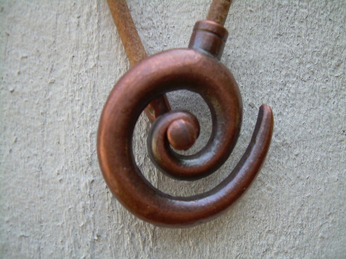 Leather Necklace Men's Women's Unisex -copper / Natural -tribal Inspired Spiral Pendant Closure