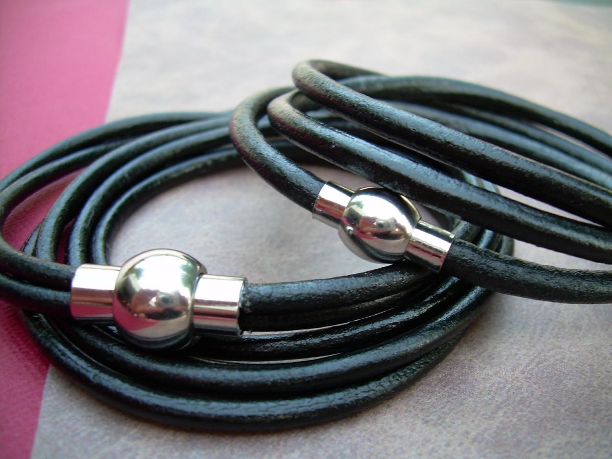 His And Hers Leather Bracelet Set With Stainless Steel Magnetic Clasp - No Charge