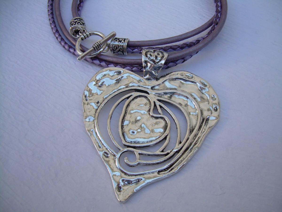 Leather Necklace, Heart Pendant ,valentine's Day