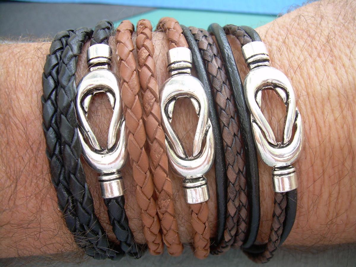 Triple Wrap Leather Bracelet With Interlocking Magnetic Loop Clasp, Mens Bracelet, Womens Bracelet, Leather Bracelet, Mens Jewelry