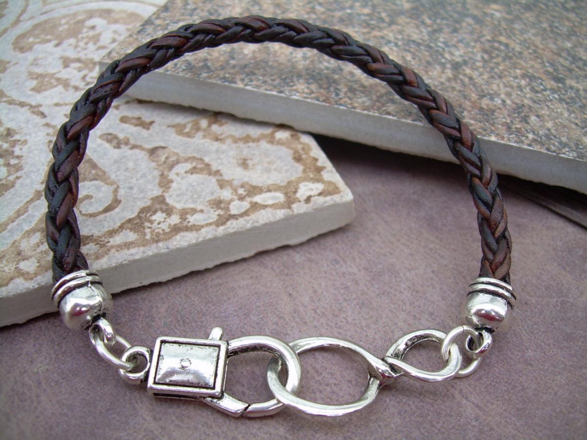 Leather Infinity Bracelet, Mens, Womens, Unisex, Natural Antique Brown Braided