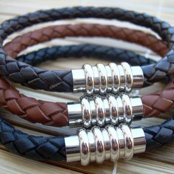Leather Bracelet With Stainless Steel Magnetic Clasp, Groomsmen Gift ...