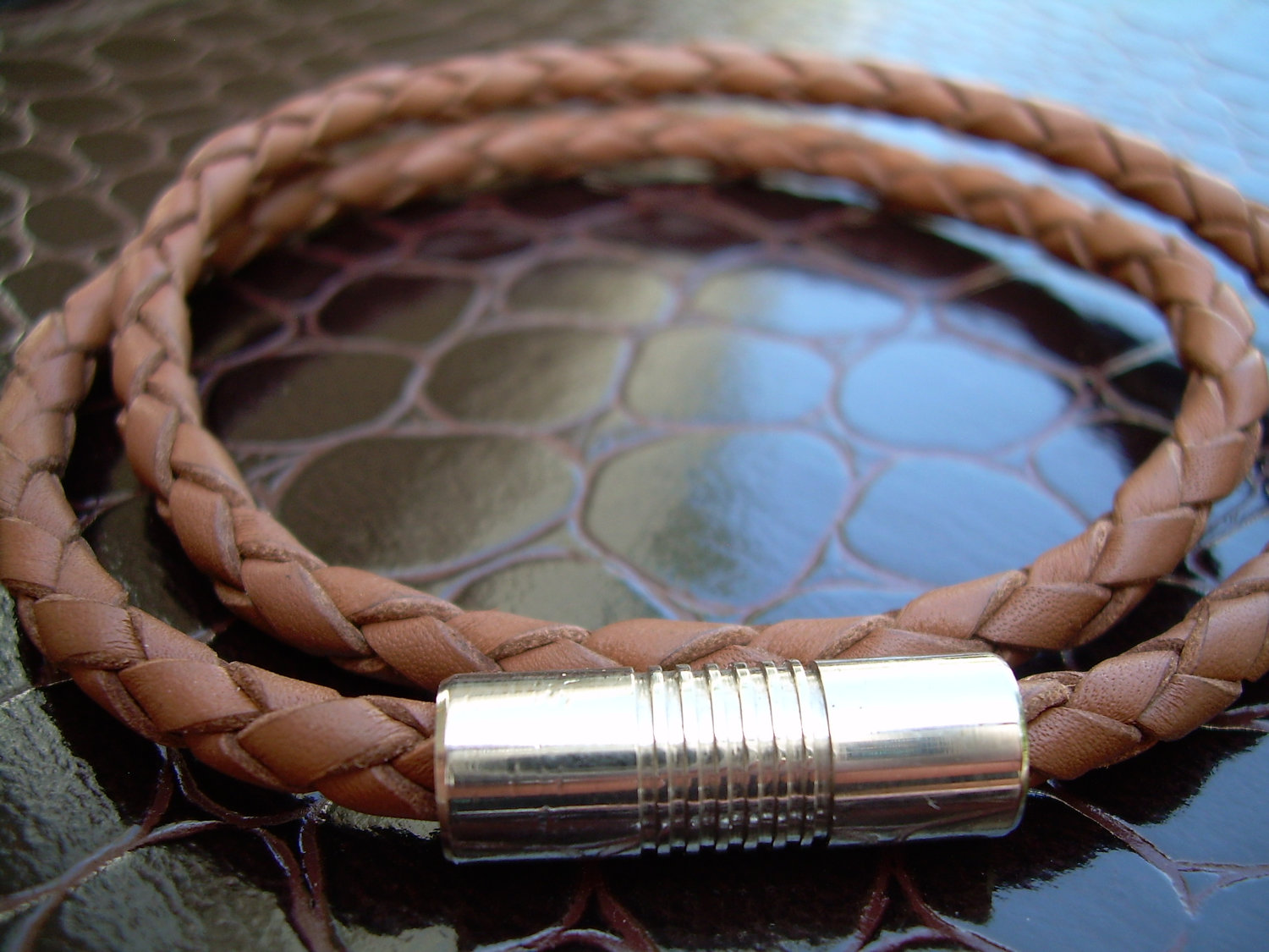 Saddle Double Wrap Mens Leather Bracelet With Stainless Steel