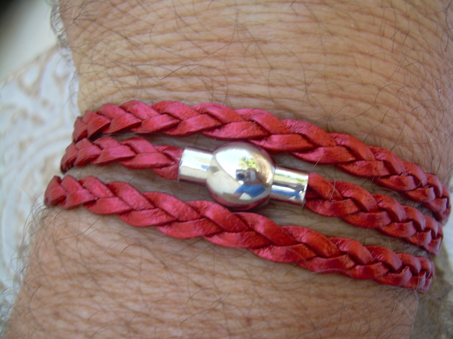Womens Leather Bracelet, Triple Wrap, Stainless Steel Clasp