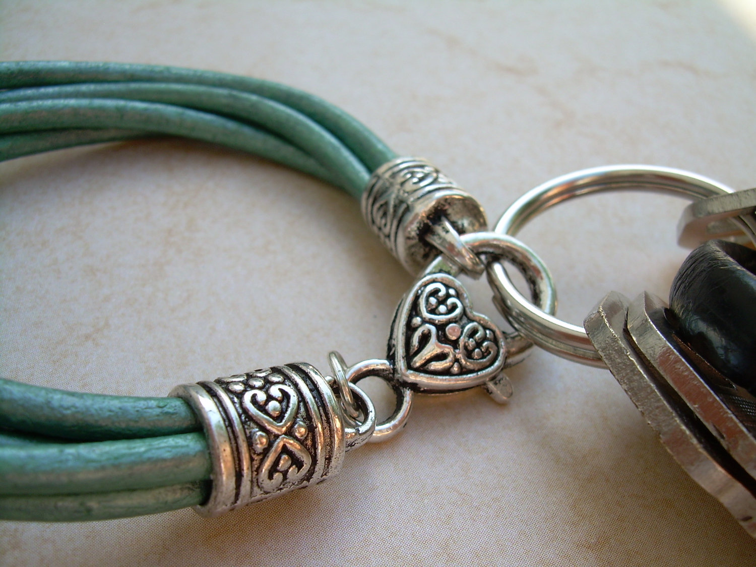 Womens Metallic Teal Leather Bracelet Valet Keychain Womens Metallic Teal Leather Bracelet Valet Keychain Gift Jewelry