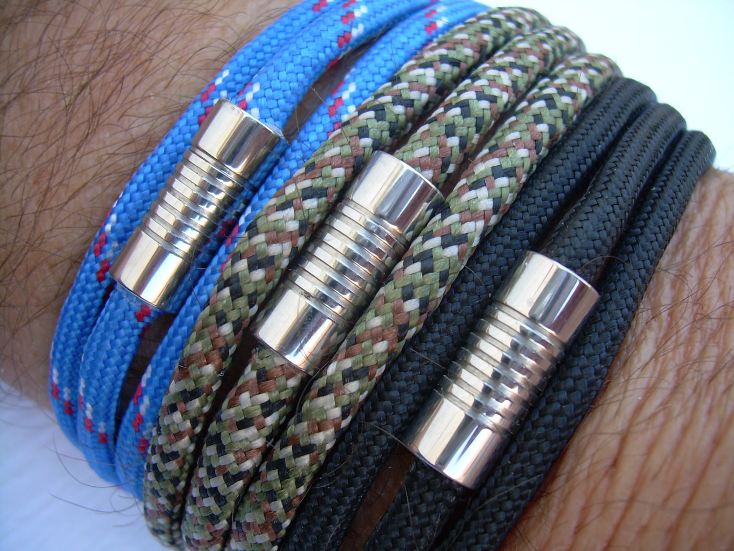 Mens Leather Bracelet Alternative Vegan Paracord Mens Leather Bracelet Alternative Vegan Paracord Stainless Steel Magnetic Clasp Triple On Luulla