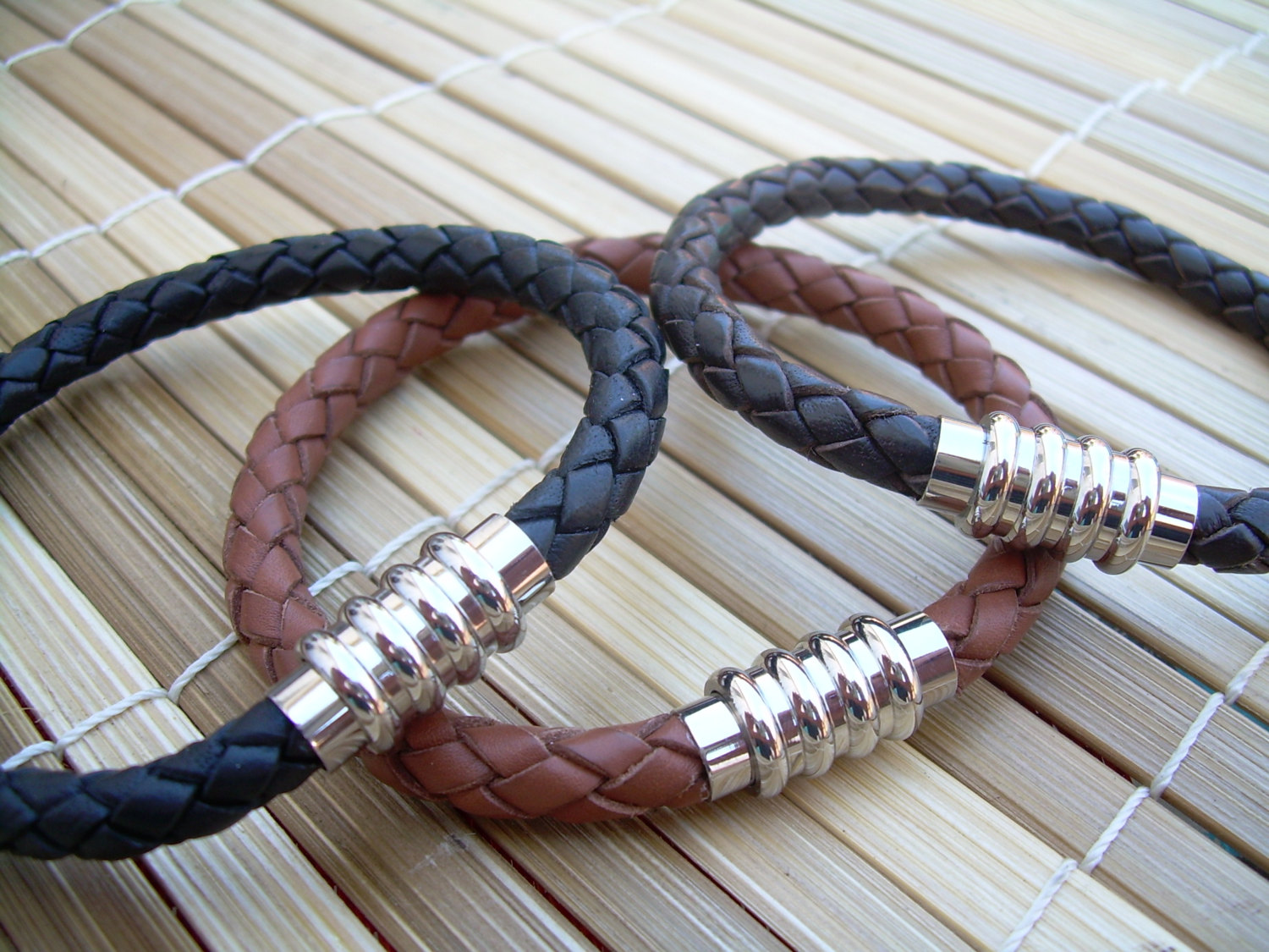 Leather Bracelet With Stainless Steel Magnetic Clasp, Mens Bracelet ...