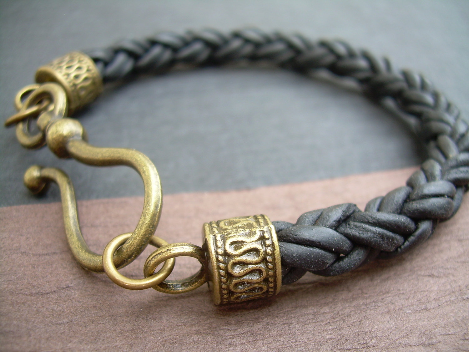 Unisex, Mens, Womens, Leather Bracelet, Antique Bronze Hook Clasp ...