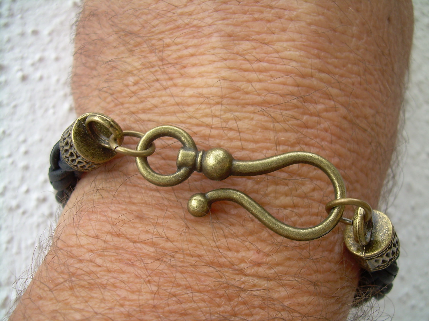 Unisex, Mens, Womens, Leather Bracelet, Antique Bronze Hook Clasp, Light Antique Brown/ Natural