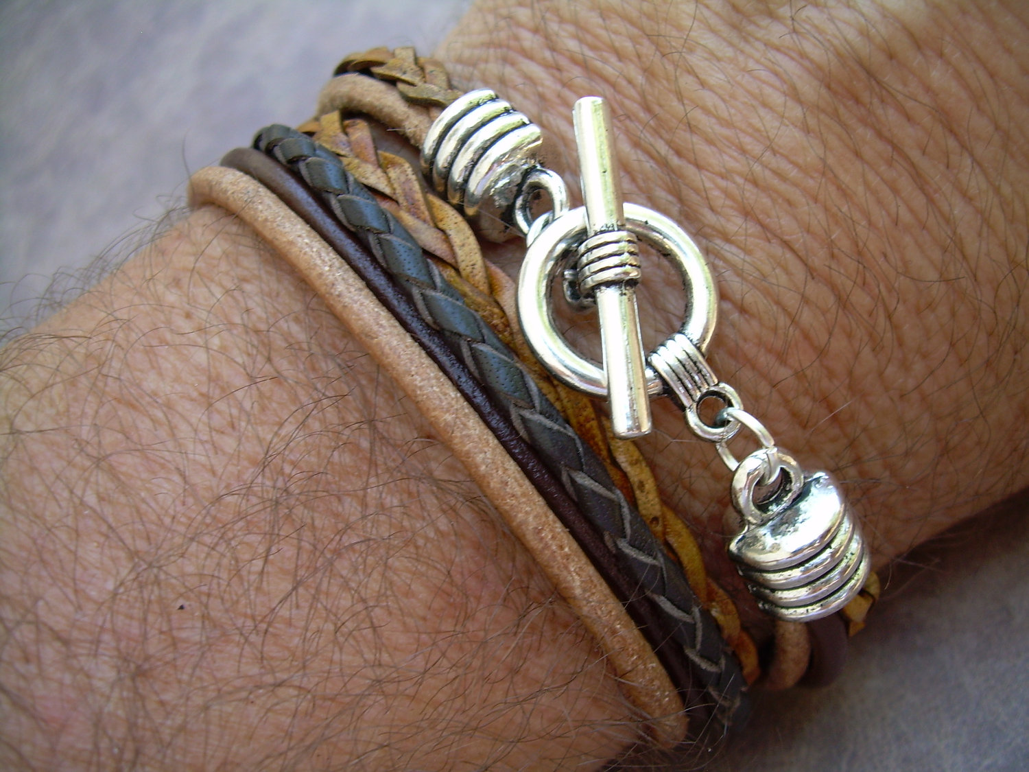 thumbnail image 2 of CMJ London Men's Leather Braided Double Wrap Bracelet – With Sterling Silver Clasp, Choose Your Color 2 of 5