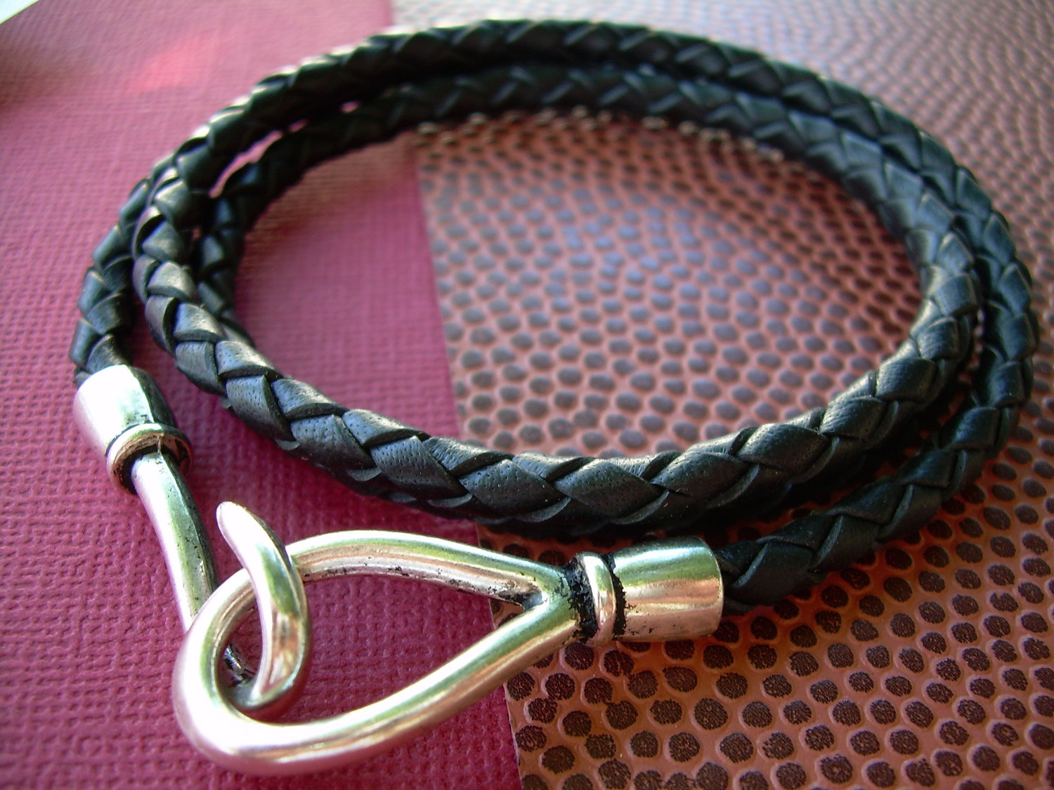 Unisex Mens Womens Leather Triple Wrap Bracelet Black Braid Hook